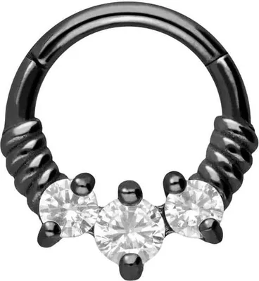 Produktbild von Ohrpiercing, Nasenpiercing, Septum Piercing Chirurgenstahl Segmentring Clicker GEDREHT + 3 KRISTALLE