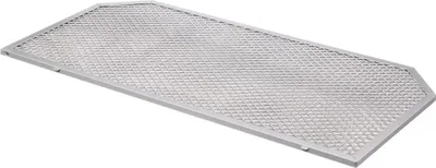 A silver metal range hood filter is shown against a white background.