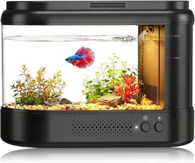 Produktbild von 3,7 Liter Mini-Aquarium, Komplett mit Filtersystem und LED-Beleuchtung – Schwarzes Nano-Tischaquarium für Kampffische, kleine Fische, Pflanzen und Garnelen