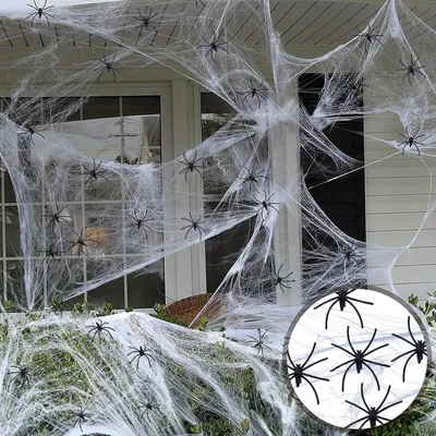 Immagine prodotto di Decorazione di Halloween ragnatela 290g con ragni 80 pezzi