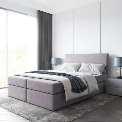 Produktbild von Bett, Boxspringbett BERG mit Bonell-Matratze OHNE Topper, 2 Bettkästen, Doppelbett, Stauraum, 180x200 cm (Rosa - Itaka 38)