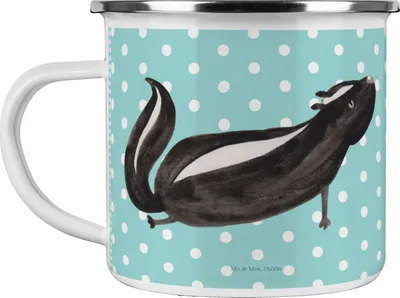 Produktbild von Mr. & Mrs. Panda Pott Stinktier Yoga - Türkis Pastell - Geschenk, Emaille Tasse, Skunk, Liebe, Outdoor, Wildtier, Raubtier, Teetasse, Becher, Haferl