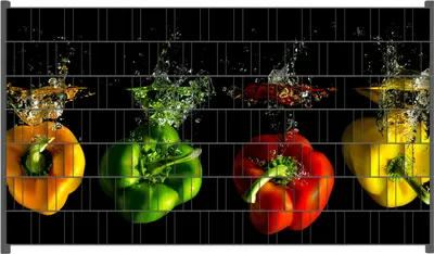 Produktbild von Wallario Zaunsichtschutz mit Motiv Bunte Küche  Paprika in rot  gelb  orange und grün im Wasser für Ein- und Doppelstabmatten Zäune in der Größe 250 x 140 cm