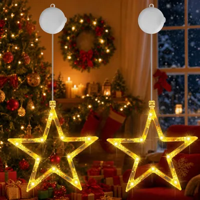 LED-Sternenlichtgordijn, warmweiß, 2er-Set, mit Timer, für Fenster