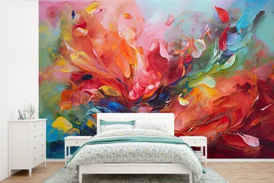 Produktbild von MuchoWow® Fototapete für Wohnzimmer oder Schlafzimmer Wandtapete Vinyl Motivtapete Ölgemälde - Kunst - Abstrakt - Farbenfroh - 330x220 cm - Fototapeten