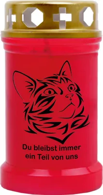 Produktbild von Grabkerze Rot, Brenndauer: 40 Stunden, Motiv: Katze 1
