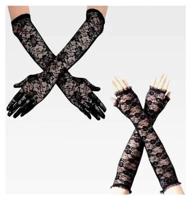 Produktbild von 2 Paare Lange Spitzenhandschuhe, Schwarze Fingerlose Handschuhe für Damen und Schwarze Ellenbogenlange Handschuhe, Spitzenhandschuhe Schwarz für Partys und Hochzeiten
