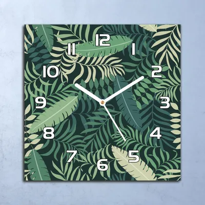 Produktbild von Deko Glasuhr Wanduhr 30x30 Pastell Palmblätter Quarz Küchenuhr Bürouhr