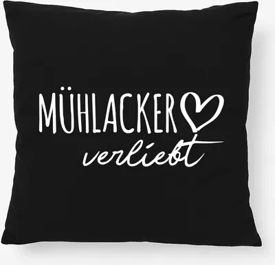 Produktbild von Huuraa Kissen Mühlacker verliebt 40x40cm mit Füllung Black Baumwolle Dekokissen Geschenkidee