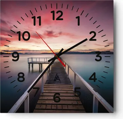 Produktbild von Wanduhr - Quadrat - Glasuhr - Brücke Rosa Himmel - 30x30cm - Schleichendes Uhrwerk - Lautlos - zum Aufhängen bereit - Dekoration Modern - Wanddekoration aus Glas - C4AC30x30-4795