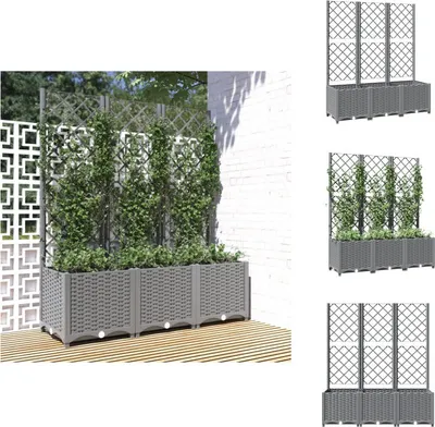 Produktbild von vidaXL Pflanzkübel mit Rankgitter Hellgrau 120x40x136 cm PP -  Blumentöpfe & Pflanzgefäße