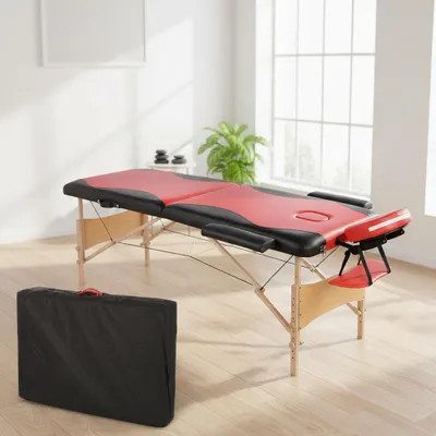 Produktbild von Massageliege 2-Zonen klappbar Holz rot/schwarz höhenverstellbar Tragetasche