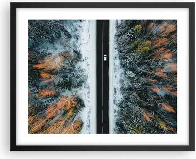 Produktbild von Gerahmtes Poster - Schwarzer Rahmen - Wald Weg Schnee - 50x40 cm - Wand Bild - Wanddeko - Wandbilder - Kunstposter - Wandposter - Bilderrahmen - Bilder - Kunstdruck - Wanddekoration - P2BAA50x40-4654