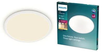 Zdjęcie produktu dla Philips Funkcjonalność Lampa sufitowa Superslim 15 W, LED, Niewymienialne źródło światła, 2700 K, 1300 lm, IP20, Biały