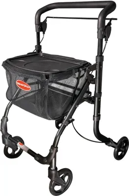 Produktbild von FabaCare Indoor Rollator Actimo Home, schmal mit Tablett, Leichtgewicht Wohnungsrollator faltbar, Heimrollator, bis 100 kg, Schwarz