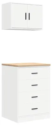 Image de vidaXL Armoires de garage 2 pcs. Blanc Bois composite