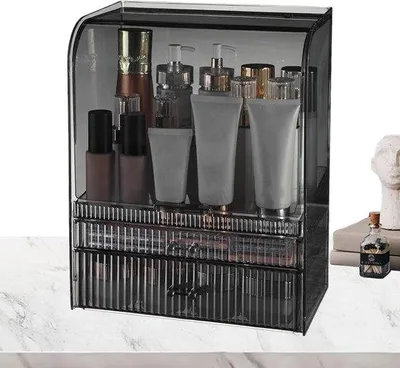 Obrázek produktu pro Kosmetická skříňka s víkem, krabička na make-up, černá, kompaktní, se zásuvkami