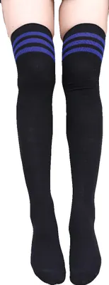 Produktbild von Krautwear Damen Strümpfe Socken Overknees Streifen Kniestrümpfe Cheerleader (1x schwarz/blue)