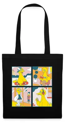 Produktbild von Spreadshirt Sesamstraße Bibo Comic Kacheln Stoffbeutel, One size, Schwarz