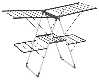 Imagen del producto de Secadora de ropa JZ10242, de doble nivel, con 33 barras, 141 cm, color negro/plateado