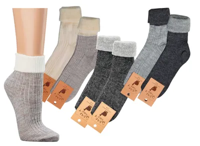 Produktbild von 2 Paar warme Winter Wollsocken mit 35% Wolle und 20% Alpakawolle Umschlag Socken Damensocken Herrensocken 35/38 Beige