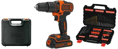 Immagine prodotto di Trapano Avvitatore a percussione 18V in valigetta con OMAGGIO Set 109 pezzi per forare e avvitare BLACK+DECKER BDCHD18K