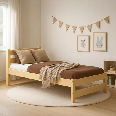 Produktbild von MEBLE WRÓBEL Kinderbett 90x180 cm mit Lattenrost - Einzelbett aus Kiefer Massivholz - Kinder Bett Montessori – Jugendbett – Tagesbett ohne Matratze