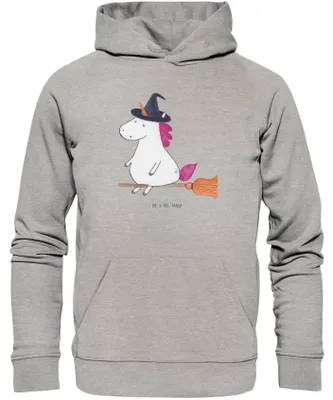 Produktbild von Mr. & Mrs. Panda Nachhaltiger Hoodie Einhorn Hexe Größe XL - Heather Grey - Geschenk, Statement-Hoodie, Pulli, Frau, Teufel, Leben, Baumwollpulli, Kapuzenpullover