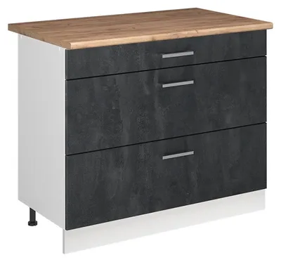 Immagine prodotto di Mobiletto base per cucina Vicco R-Line Calce nera/Bianco 100 cm piano di lavoro Rovere dorato, Model 71525