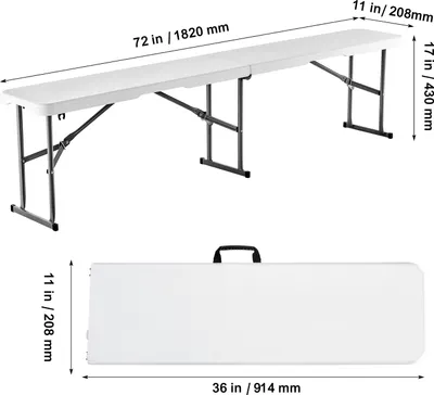 Produktbild von SucceBuy klappbare Kunststoffbank, tragbarer 183 mm wasserdichter HDPE-Außensitz, Picknick- und Camping-Essbank mit Tragegriff, weiß