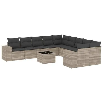 Produktbild von vidaXL 11-tlg. Garten-Sofagarnitur mit Kissen Hellgrau Poly Rattan