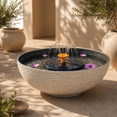 Produktbild von Solar LED Brunnen Set inkl. Akku - 45 cm Schale in sand