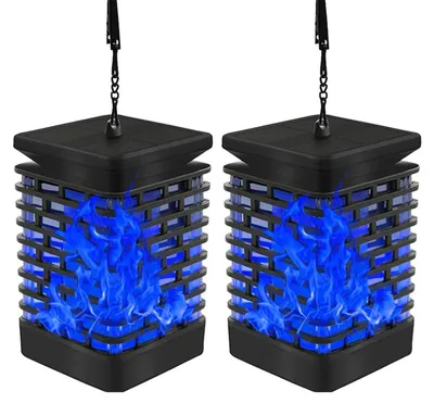 Solar-Hängelaternen mit Flammeneffekt, Blau, 2 Stück