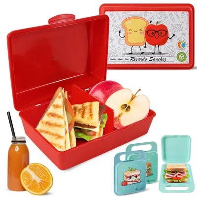 Produktbild von Lunchbox rechteckig, 2 wiederverwendbare Sandwichhalter, BPA-frei, für Kinder