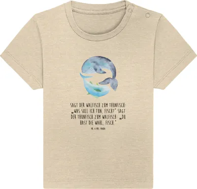 Produktbild von Mr. & Mrs. Panda Babyshirt Walfisch Thunfisch 0. - 6. Monat - Natural Raw - Geschenk,  T-Shirt, Tunfisch, Wal, Lustige Sprüche, Witz, Spruch Lustig, Baby Top, Wahl