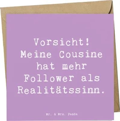 Produktbild von Mr. & Mrs. Panda Grußkarte Spruch Cousine Influencer - Lavendeltraum - Geschenk, faltkarte, anlasskarte, Klappkarte, Glückwunschkarte, Geschenke, einzigartige Designs