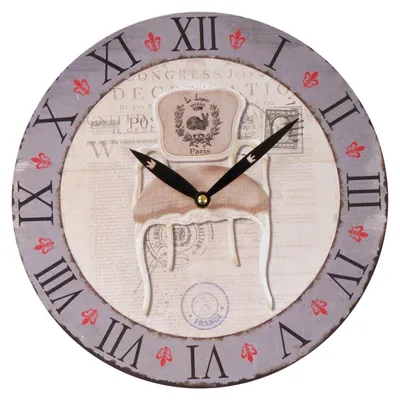 Image de Horloge murale intemporelle Ø29cm style campagnard shabby vintage antique horloge de cuisine en bois déco, Motif:Fauteuil