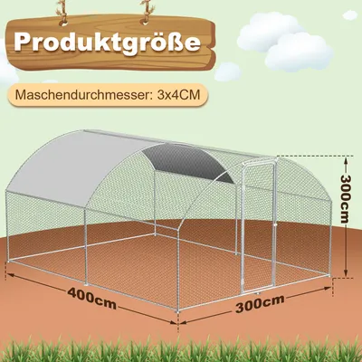 Produktbild von TolleTour Hühnerstall Outdoor großer Hühnerhaus Dach Freilaufgehege Geflügelstall mit PE Verzinkter Stahlrahmen und abschließbare Tür 3 x 4 x 2 m Kuppel