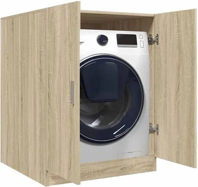 Produktbild von Waschmaschinenschrank aus Sonoma-Eiche Holzwerkstoff 70,5 x 71,5 x 91,5 cm mit 1 Fach und 2 Türen für Stauraum von Waschmaschine und Trockner