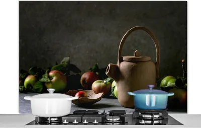 Produktbild von KitchenYeah®  Spritzschutz Küche - Küchenrückwand - Wandschutz für Herd und Spüle - Teekanne - Tee - Stilleben 120x80 - Alu-Dibond (Alternative zum Spritzschutz aus Glas) - Hitzebeständig - Herdspritz