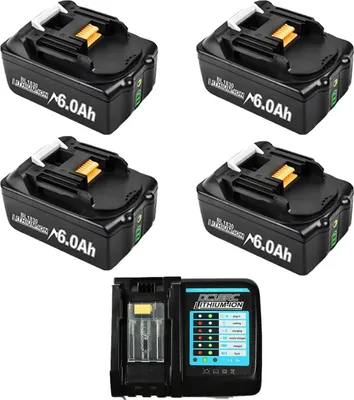Zdjęcie produktu dla Akumulator 18 V, pojemność 6000 mAh, 4 akumulatory, 1 ładowarka