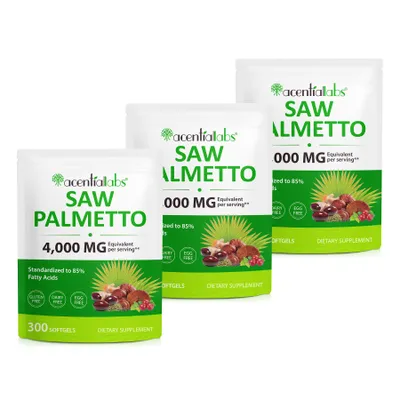 Immagine prodotto di Estratto di Serenoa repens (Saw Palmetto), 4000 mg, 85% acidi grassi, olio di semi di zucca, dosaggio elevato, 3 flaconi da 300 capsule molli
