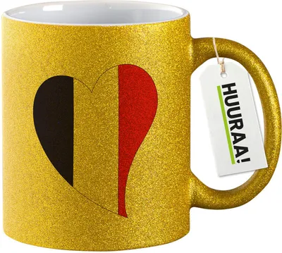 Produktbild von Huuraa Glitzertasse Frankreich Flagge Herz 330ml Gold Keramik Kaffeebecher Geschenkidee