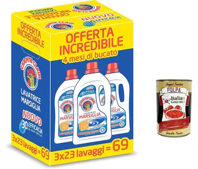Produktbild von Chante Clair Waschmittel Lavatrice Marsiglia Flüssigwaschmittel 3x1150g 69 Wäschen konzentriert empfindliche Wäsche frischer Duft Vorratspack + Italian Gourmet polpa