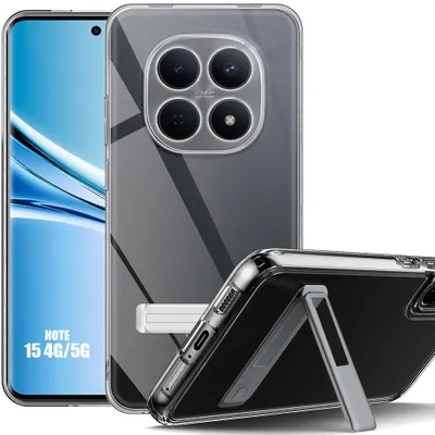 Image de Coque Silicone pour Xiaomi Redmi Note 15 5G/4G, Antichoc Transparent avec Support Réglable