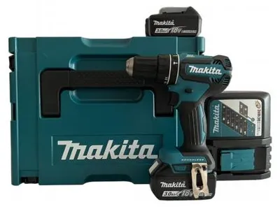 Produktbild von Makita DHP485RFJ, Handbohrmaschine, Ohne Schlüssel, Schwarz, Blau, 1,3 cm, 1900 RPM, 3,8 cm