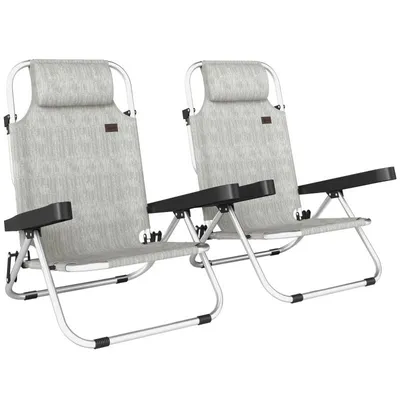 Produktbild von Zwei Liegestühle – Gartenliegen – Klappbare Liegestühle – Vierfach verstellbare Liegestühle – Mit Kopfstützen – 62 x 61 x 80 cm – Grau
