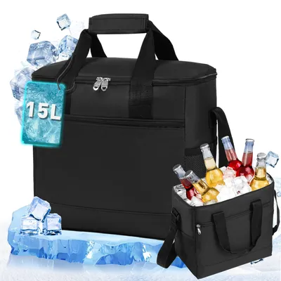 Kühltasche 15 L, isolierte Lunchtas, Picknicktas, schwarz