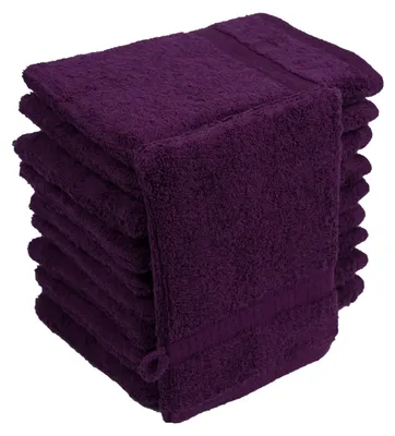 Produktbild von Waschhandschuhe Waschlappen 10er Set Aubergine / Lila 100 % Baumwolle Frottee 500g/m² 16x21
