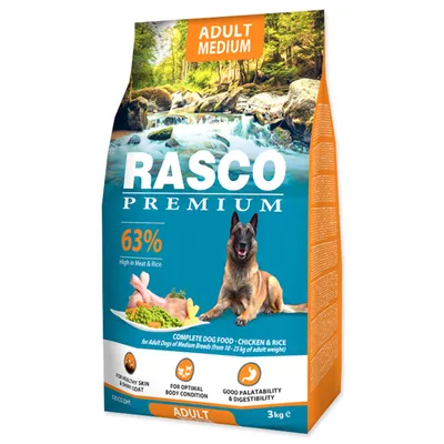 Productafbeelding van Rasco Premium Adult Medium, droogvoer voor volwassen honden van middelgroot formaat, met kip en rijst, 3 kg